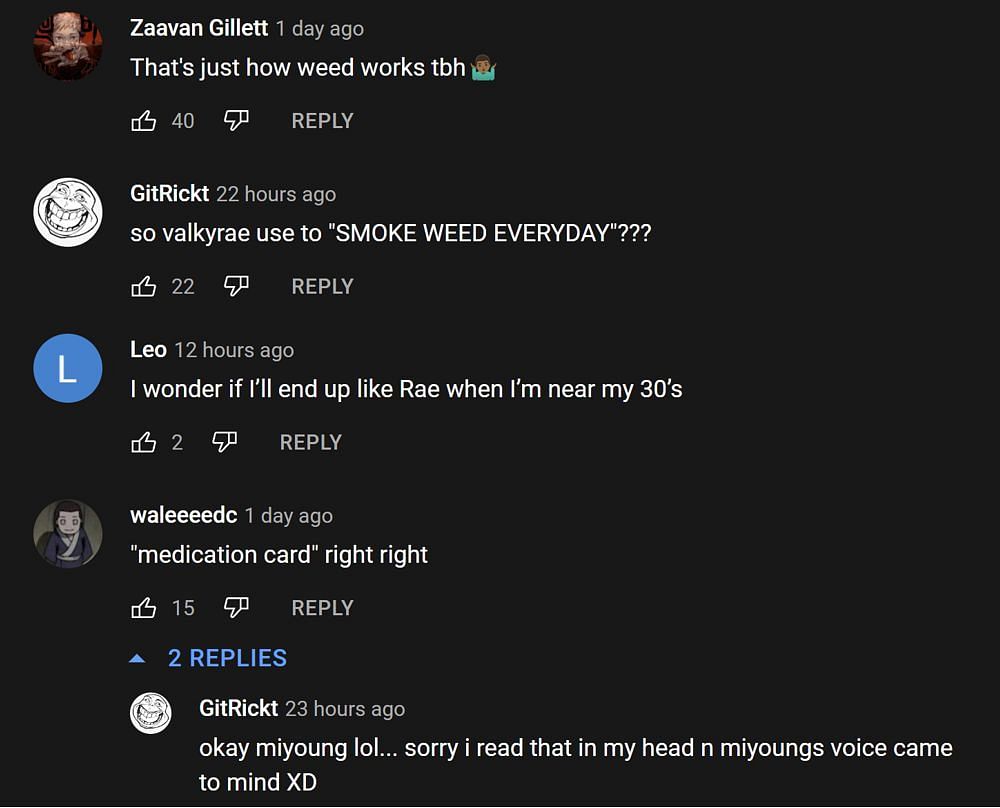 Fans in the YouTube comments section reacting to the streamer&#039;s clip 1/2 (Image via YouTube/OTV POG)