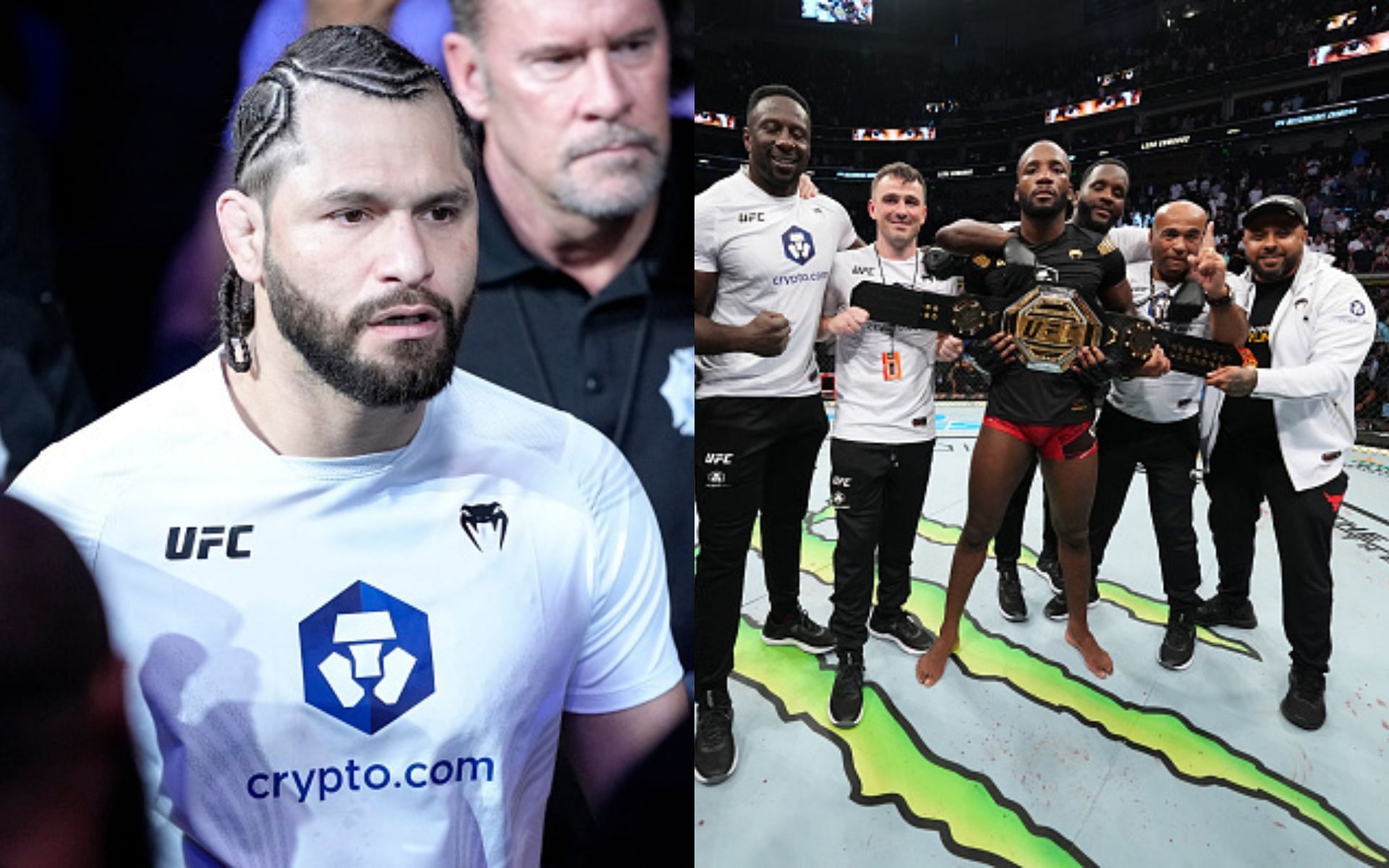 Jorge Masvidal (left), Leon Edwards and team (right)