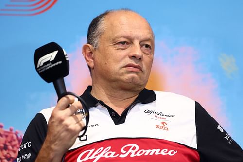 Alfa Romeo team principal Frederic Vasseur speaks to the media during the 2022 F1 Austrian GP weekend (Photo by Clive Rose/Getty Images)