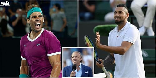 Rafael Nadal (L), Mark Ein (C), and Nick Kyrgios (R)