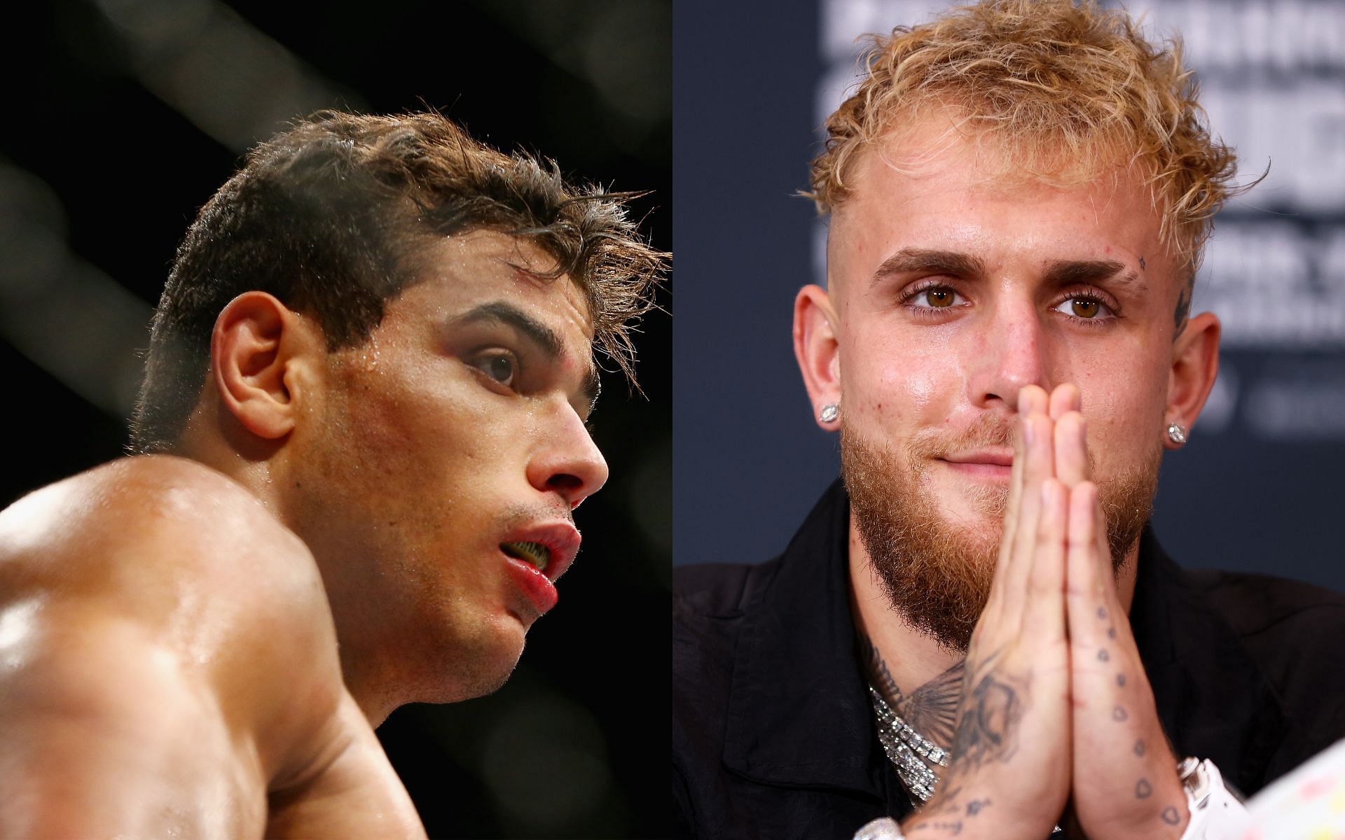 Paulo Costa (L) hilariously texted the wrong Jake Paul (R) after his fight was canceled yet again