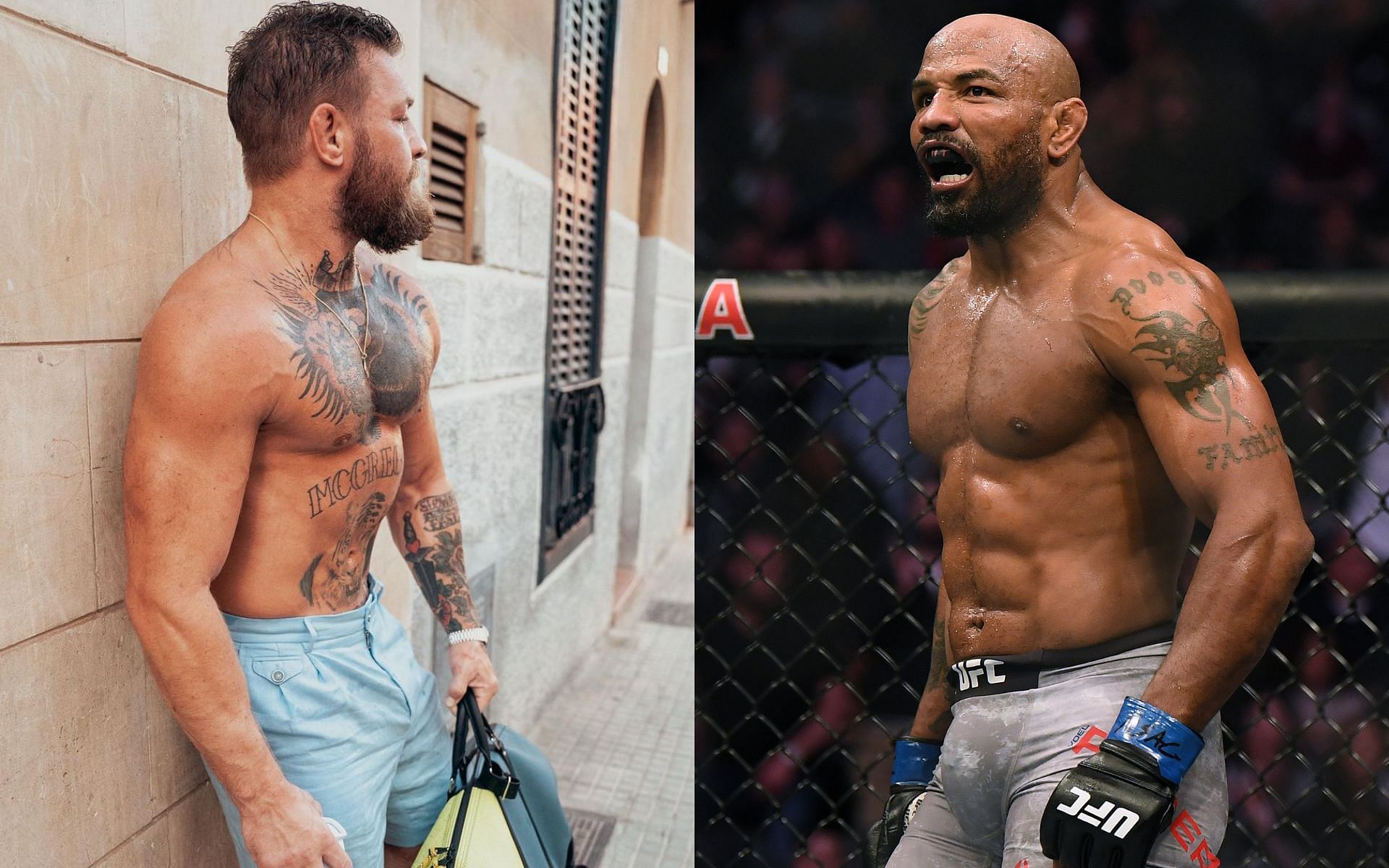 Conor McGregor (L), Yoel Romero (R) [L image via @thenotoriousmma on Instagram]