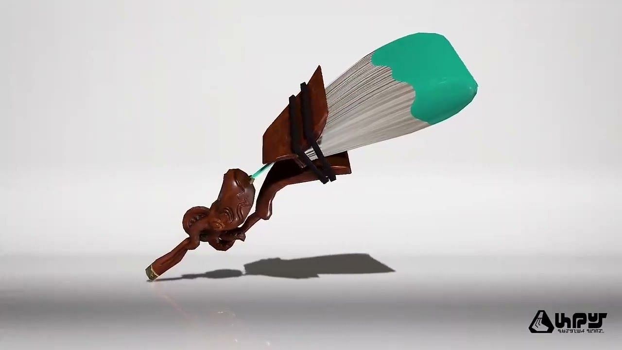 The in-game model for the Octobrush in Splatoon 3 (Image via Perfectly Nintendo/YouTube)