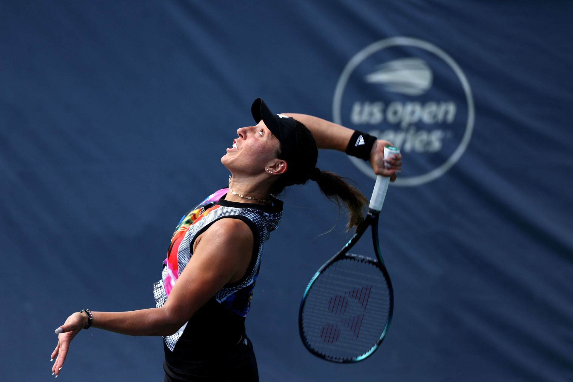 Jessica Pegula serves during her first-round match at the Citi Open