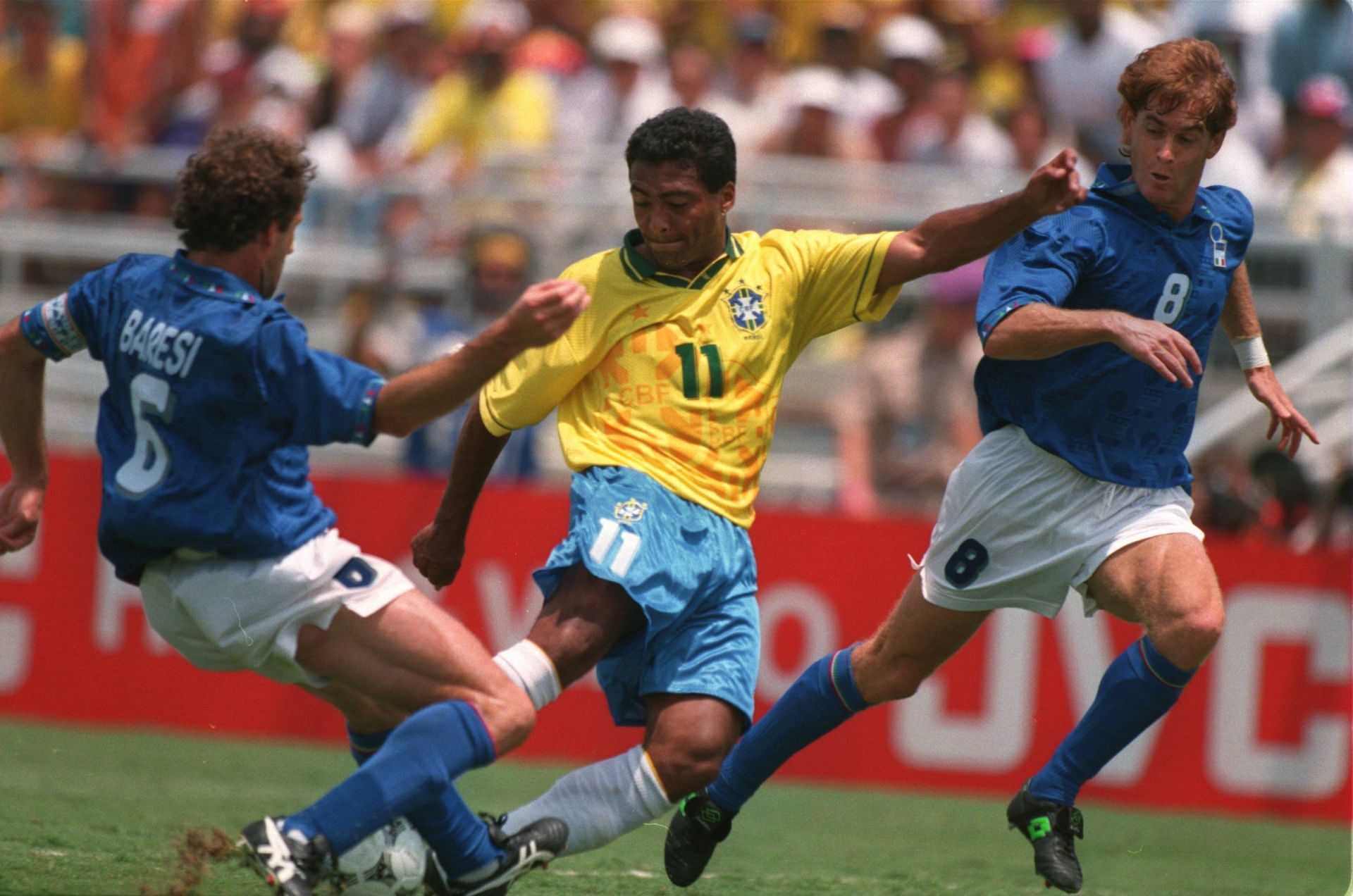 Romario in action for Brazil in the 1994 World Cup final