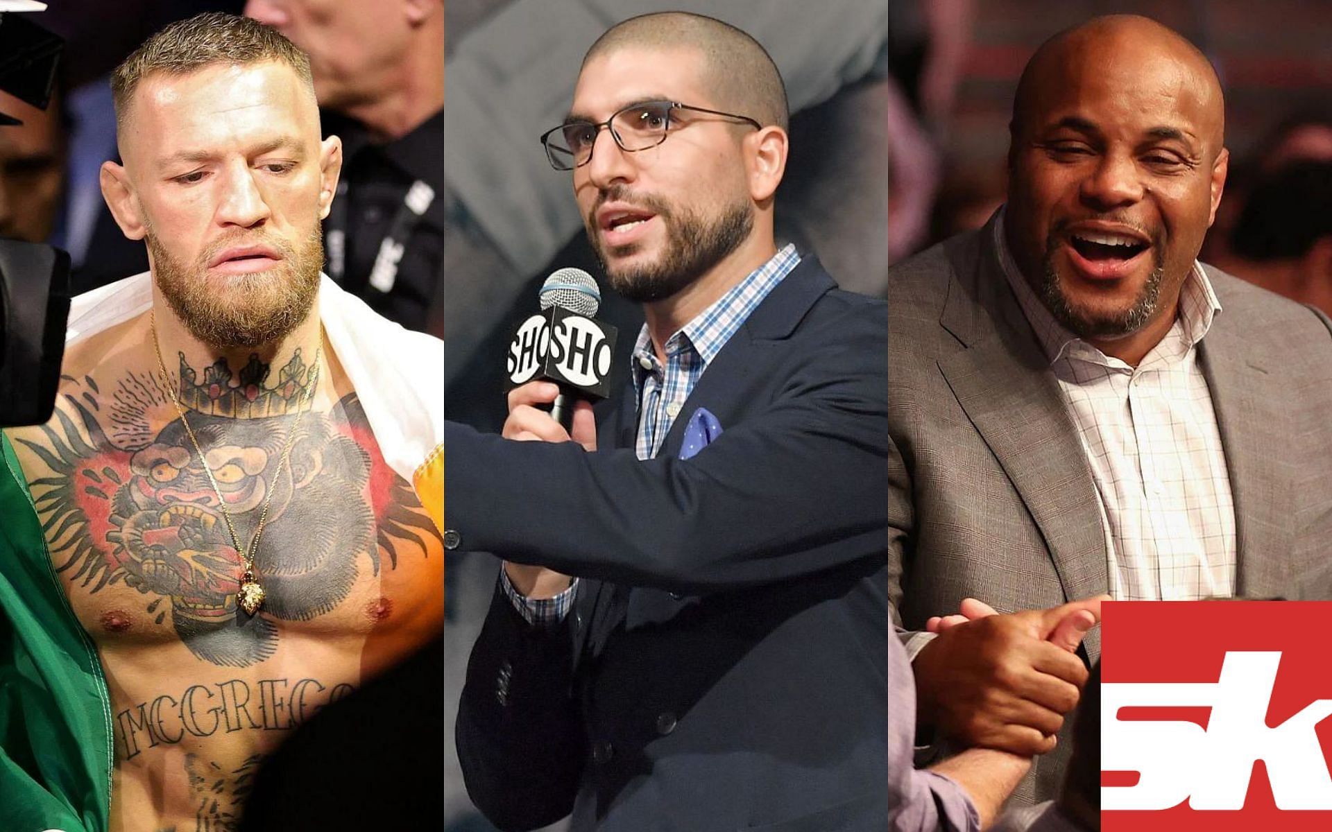 L-R: Conor McGregor, Ariel Helwani, and Daniel Cormier