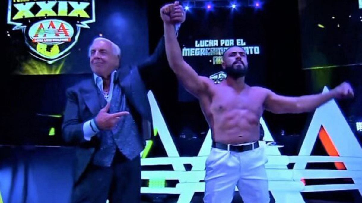 Ric Flair with Andrade El Idolo at Lucha Libre AAA