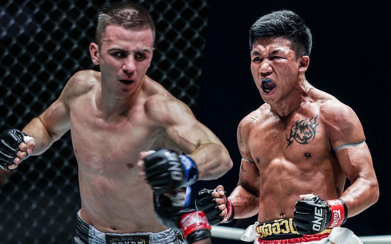 (left) Savvas Michael wants to keep challenging himself after beating (right) Muay Thai world champion Rodtang Jitmuangnon [Credit: ONE Championship]