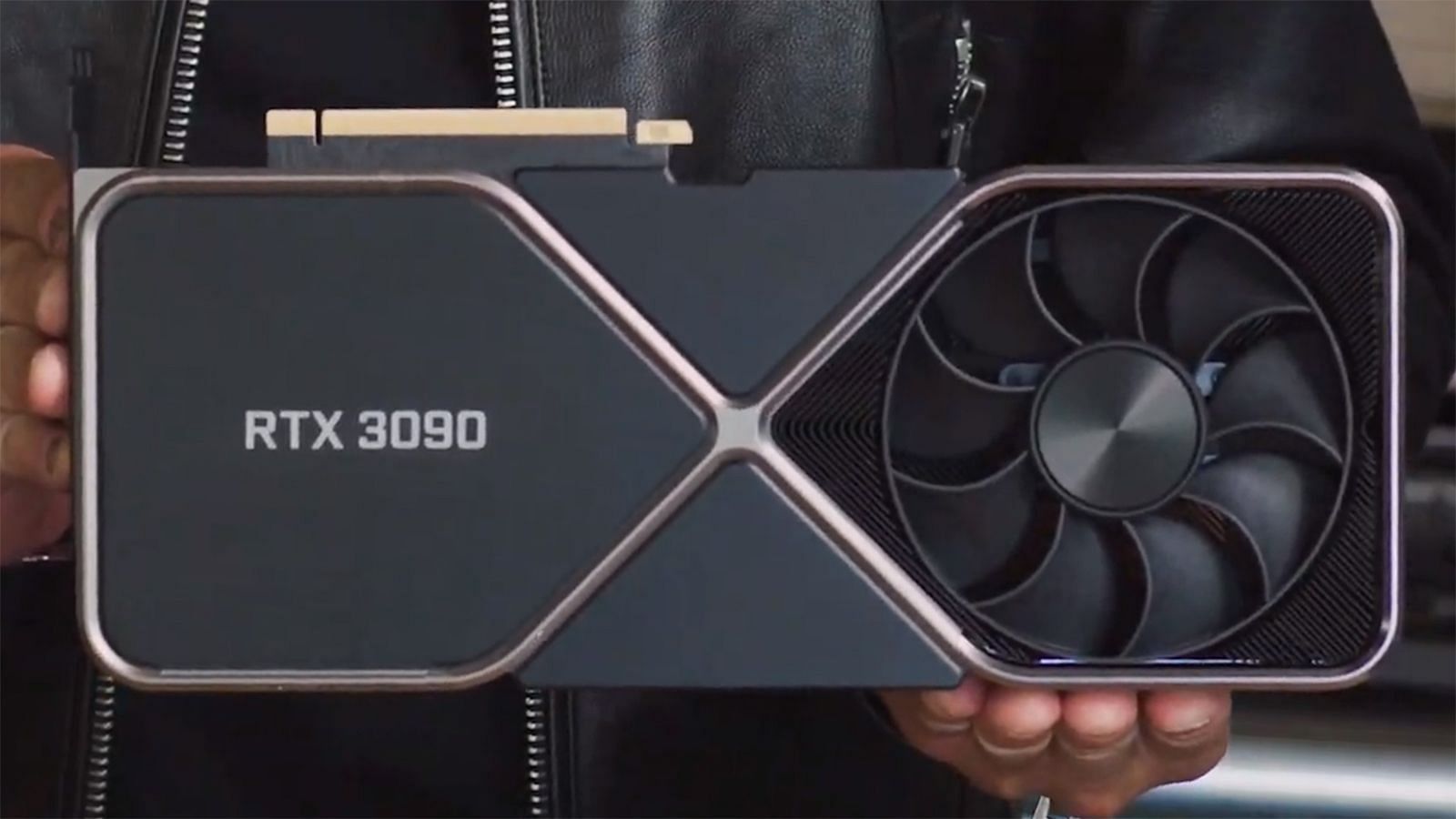 The RTX 3090 is in Nvidia CEO Jensen Huang&#039;s hand (Image via Nvidia)