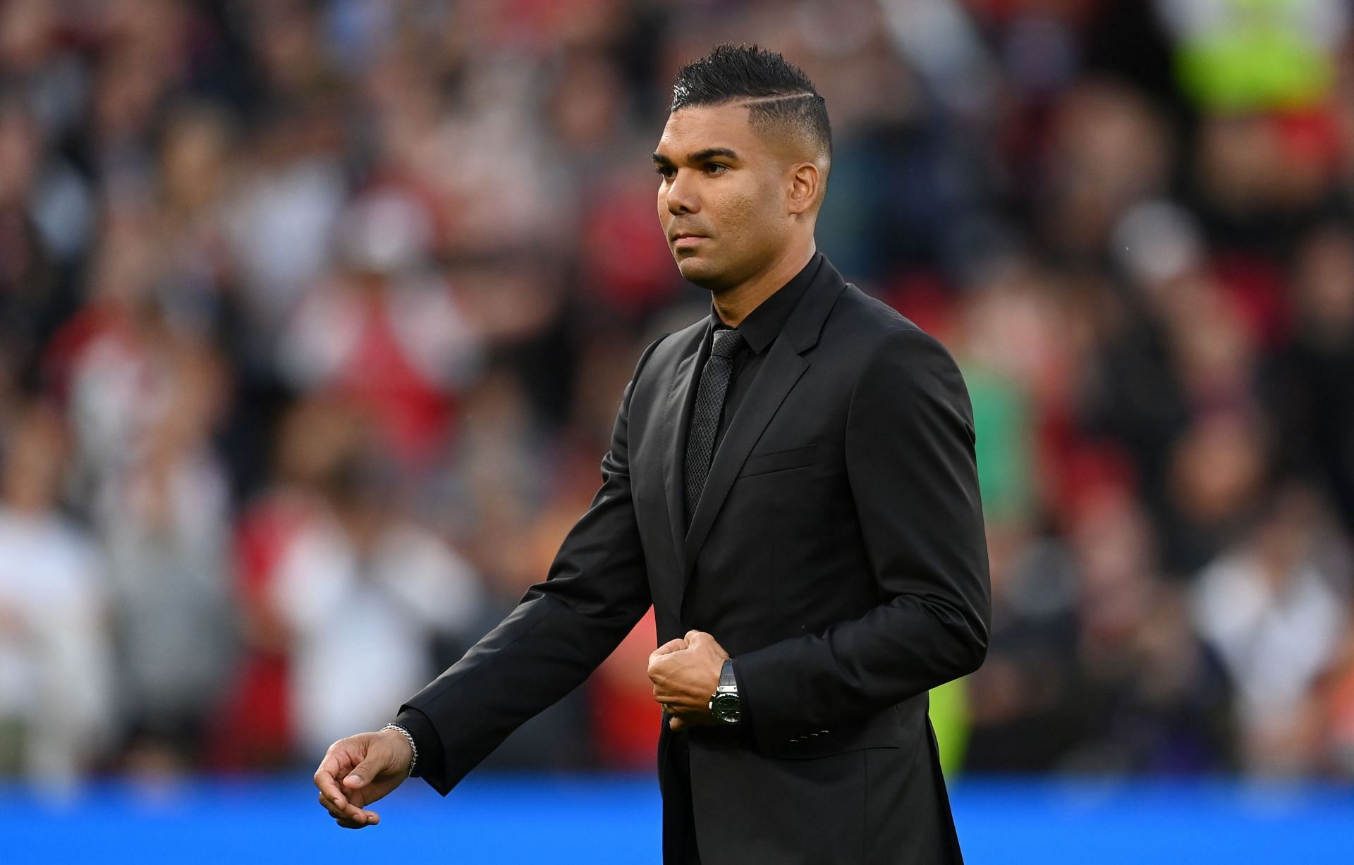 Casemiro is introduced to the Theatre of Dreams ahead of the game against Liverpool FC - Premier League