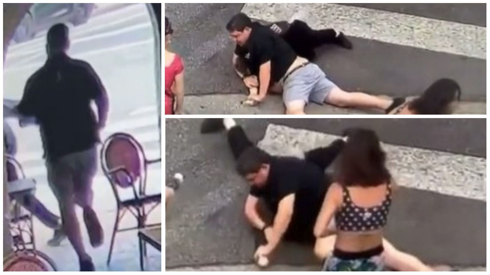 Owner seen chasing the thief out of the restaurant and tackling to the ground (Screengrabs from video footage)