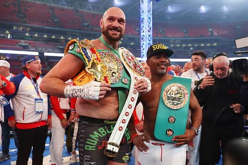 Tyson Fury (left) with his head trainer SugarHill Steward (right)