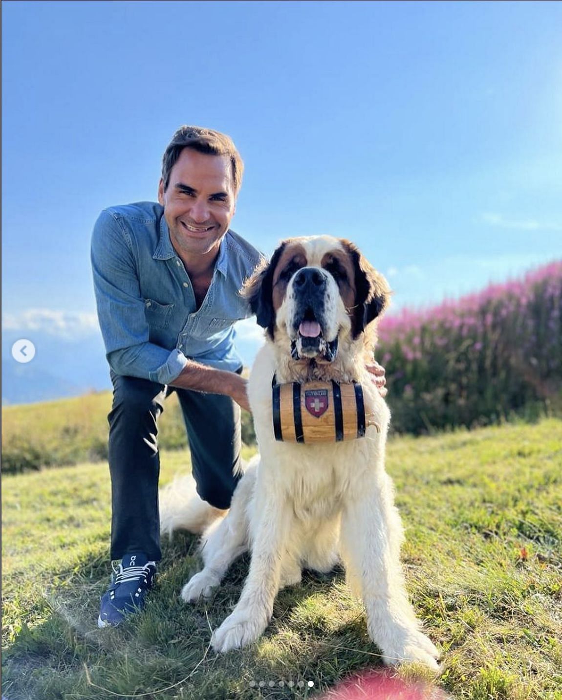 Roger Federer with another dog.