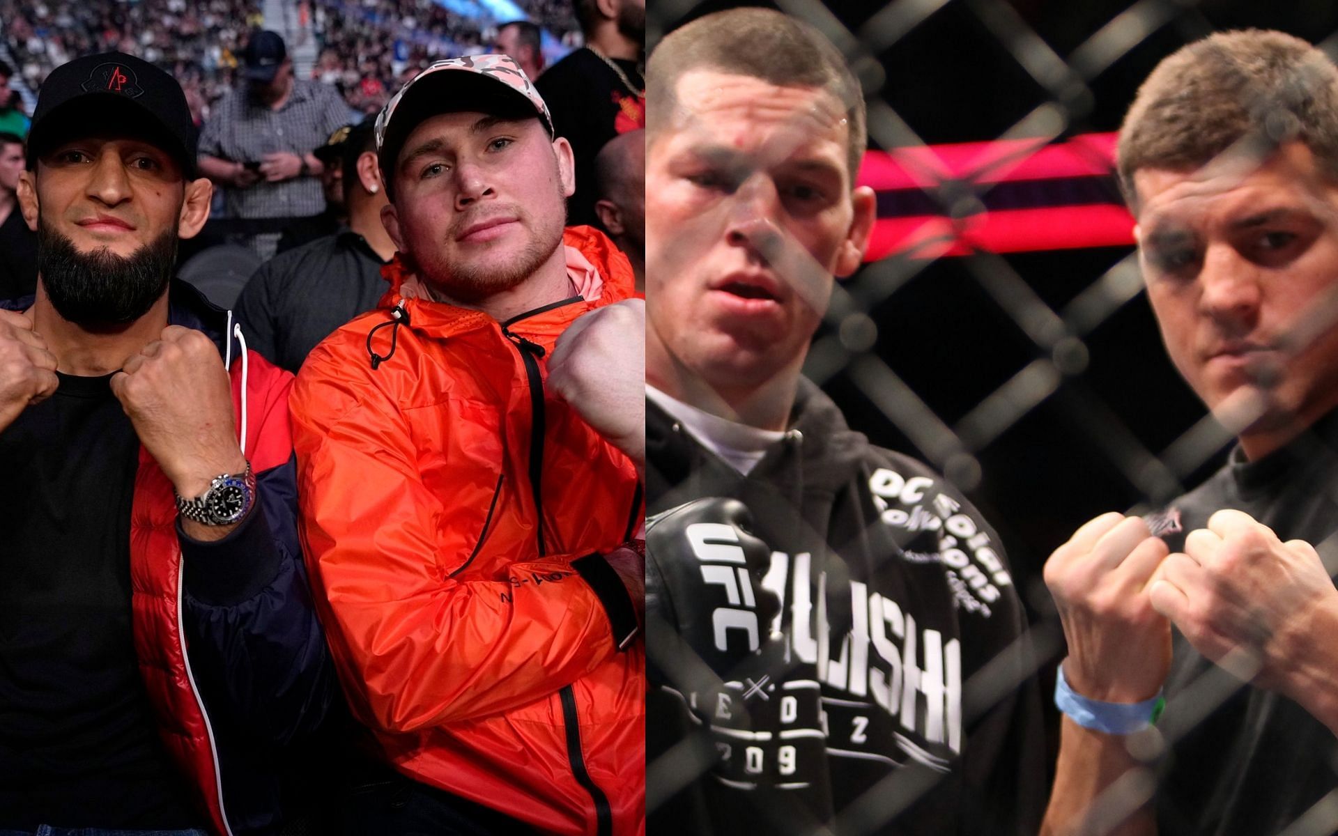 Khamzat Chimaev and Darren Till (Far left and left). Nate Diaz and Nick Diaz (right and far right) [Images Courtesy: Getty]