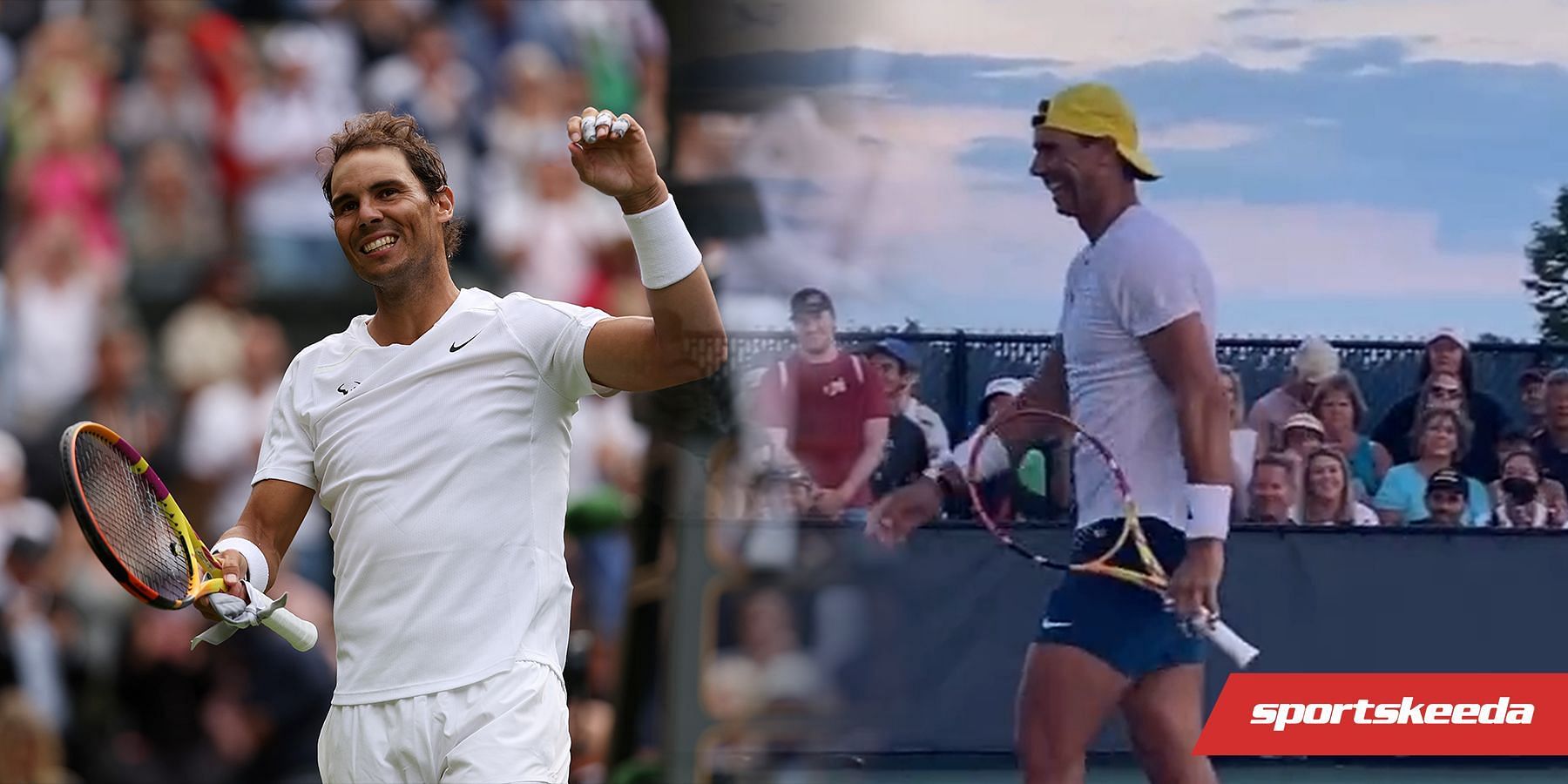 Rafael Nadal enjoys his practice session in a video posted by the Cincinnati Open (Screenshot on the right courtesy of the tournament&#039;s Twitter account)