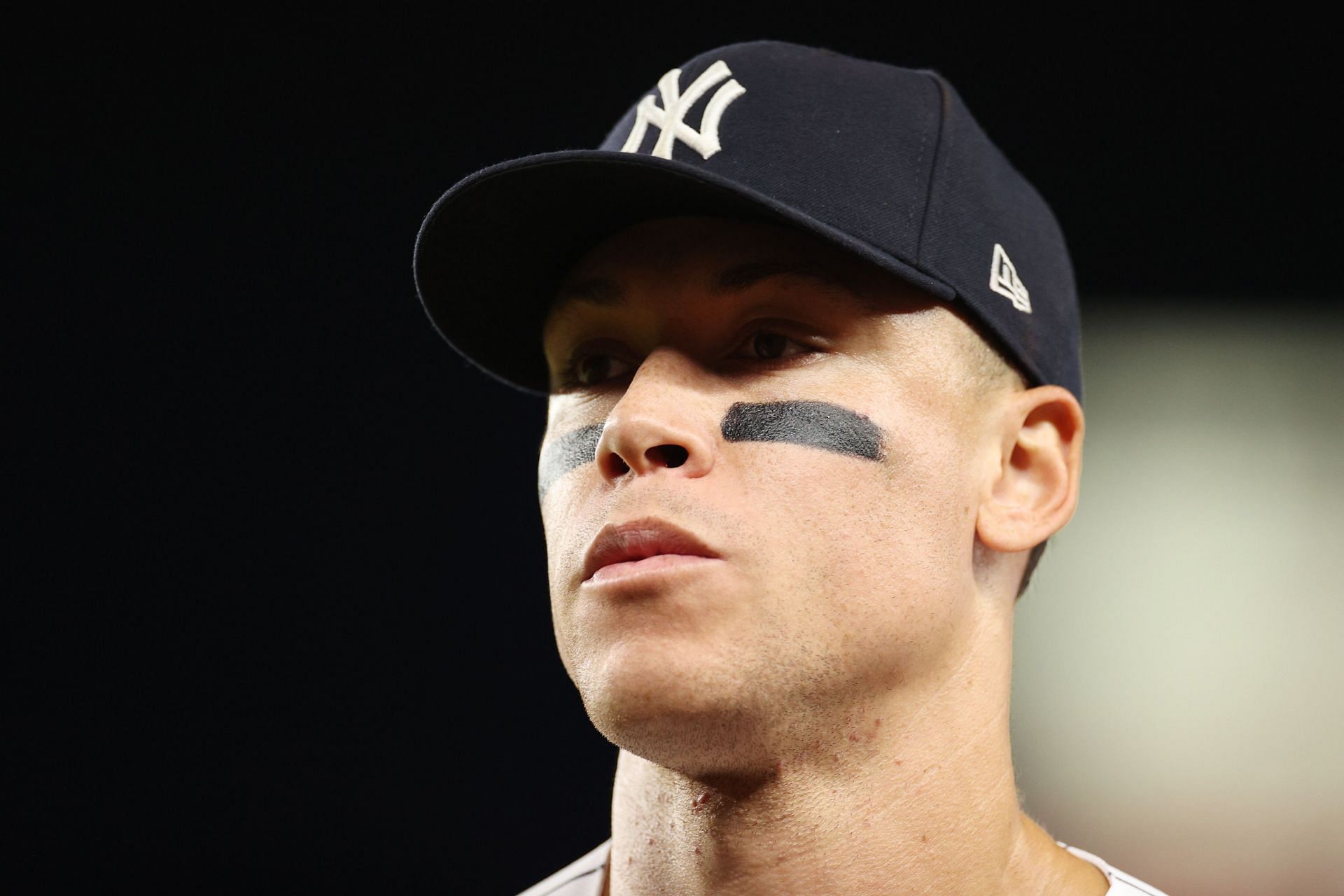 Aaron Judge looks on during the seventh inning against the Tampa Bay Rays at Yankee Stadium.