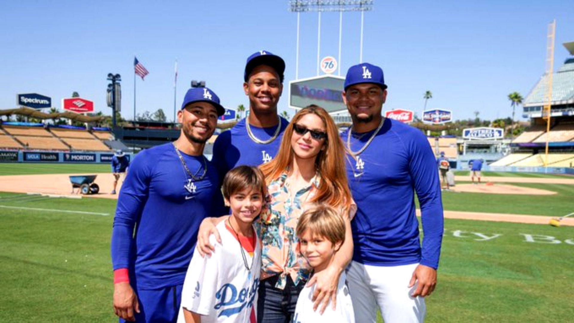 The Columbian popstar with her kids at Dodger Stadium