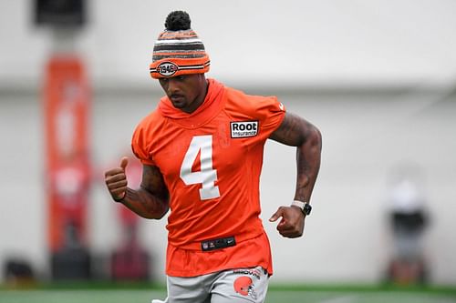 Cleveland Browns quarterback Deshaun Watson at training camp. An appeal against his four game suspension is still under consideration