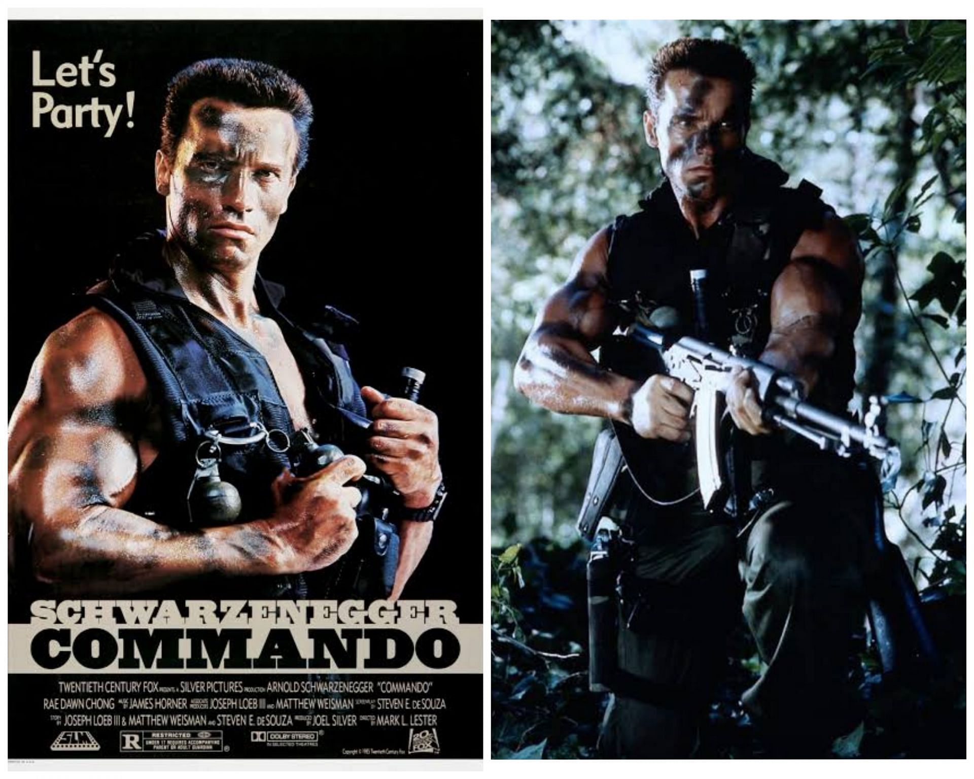 Arnold Schwarzenegger as John Matrix in Commando (Images via IMDb)