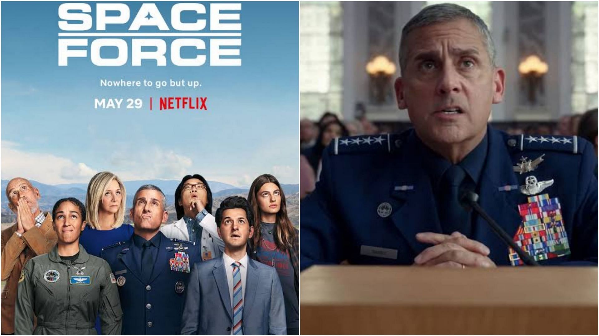 Official poster and a still from Space Force (Images via IMDb)