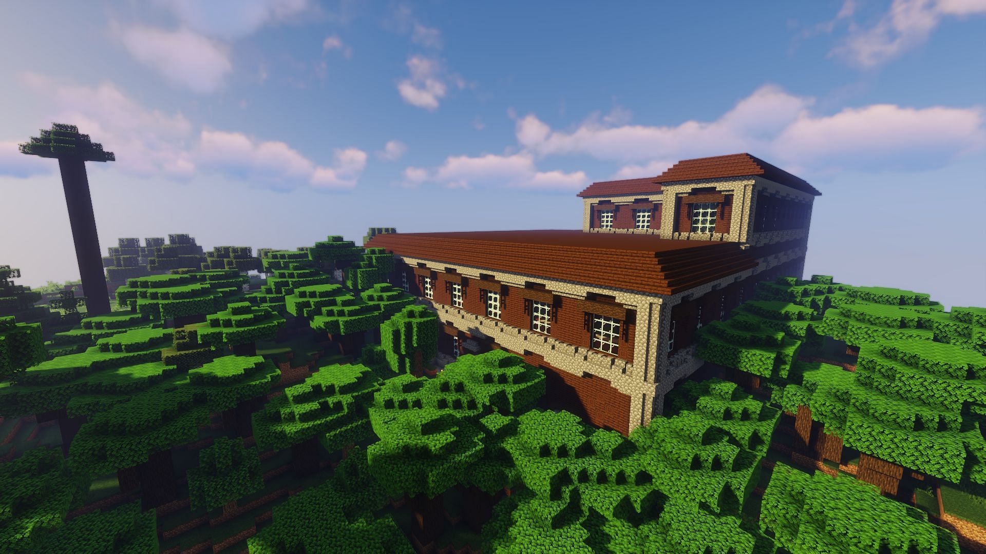 A woodland mansion on top of a mountain (Image via Minecraft)