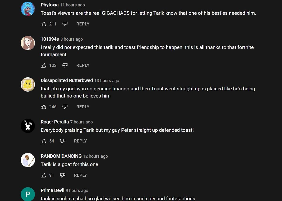 Comments appreciate Tarik for showing up on stream (Image via Streamer Moments/YouTube)