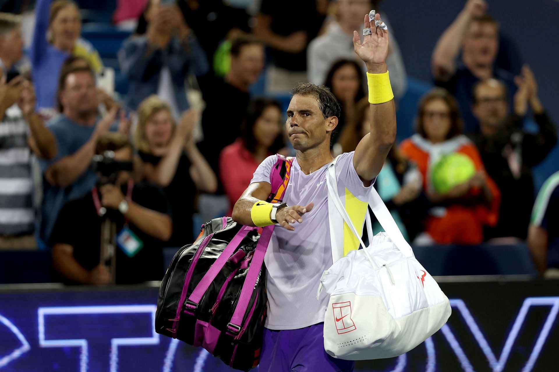 Rafael Nadal bids goodbye to the crowd after losing to Borna Coric.