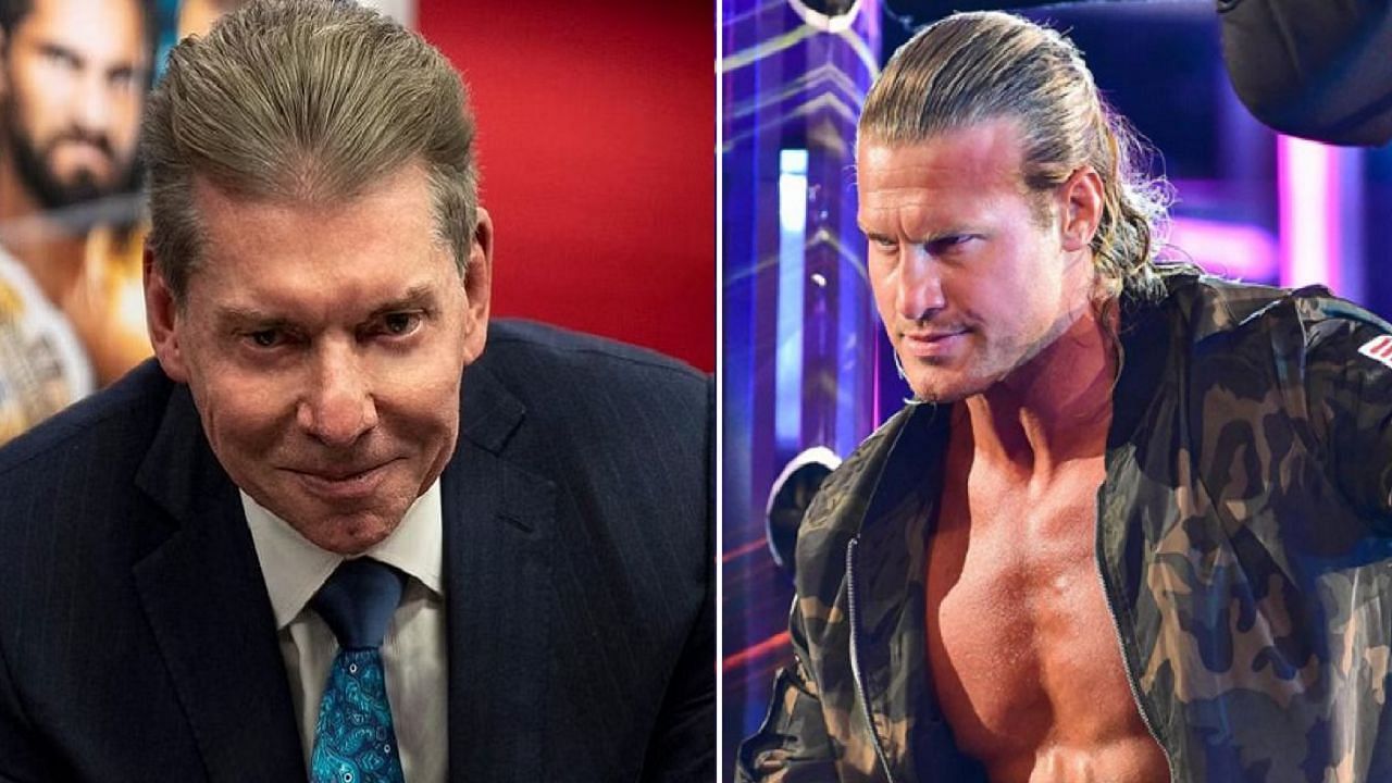 Former WWE Chairman Vince McMahon in his office (left); Dolph Ziggler (right)