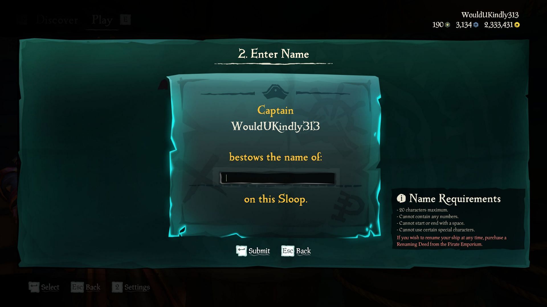 Players are able to name and rename their ships in Sea of Thieves (Image via Rare)