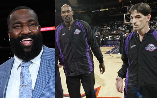 Kendrick Perkins (left); Karl Malone (center) and John Stockton (right)