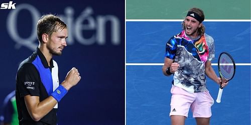 Daniil Medvedev (L) and Stefanos Tsitsipas.