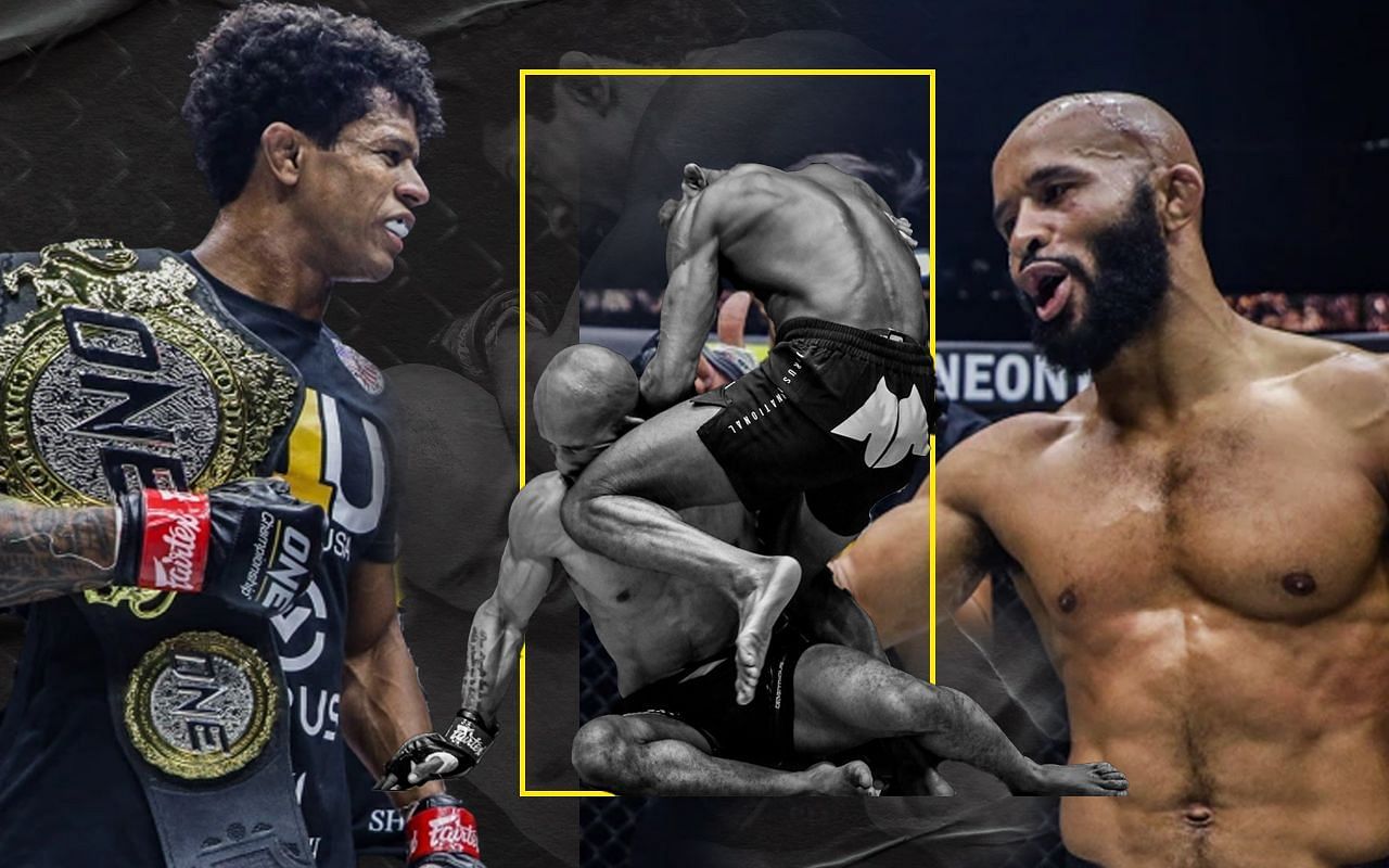 Demetrious Johnson jokes with Adriano Moraes about the knee KO [Credit: ONE Championship]
