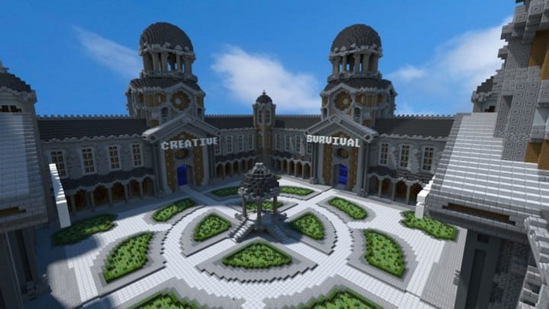 A spawn hub for a Minecraft server (Image via Minecraft Building Inc.)