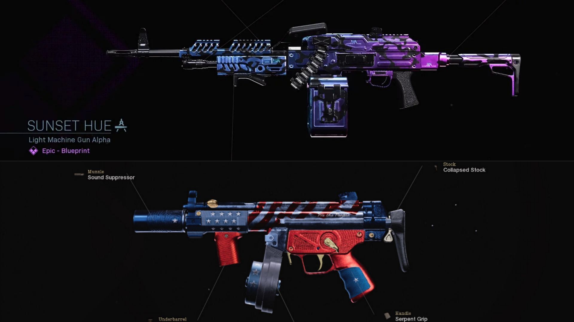 Some of the available blueprints for the PKM and MP5 (Image via Activision)