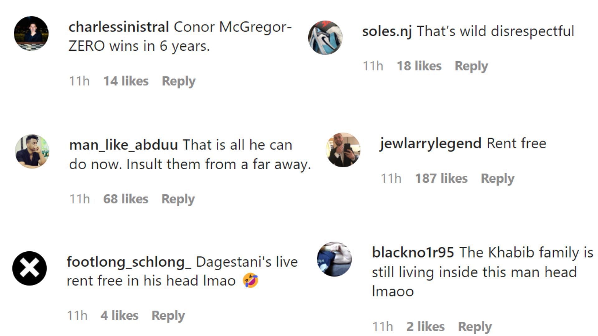 Fans on Instagram react to McGregor&#039;s tweet [Screencapped from @fullviolence on Instagram]