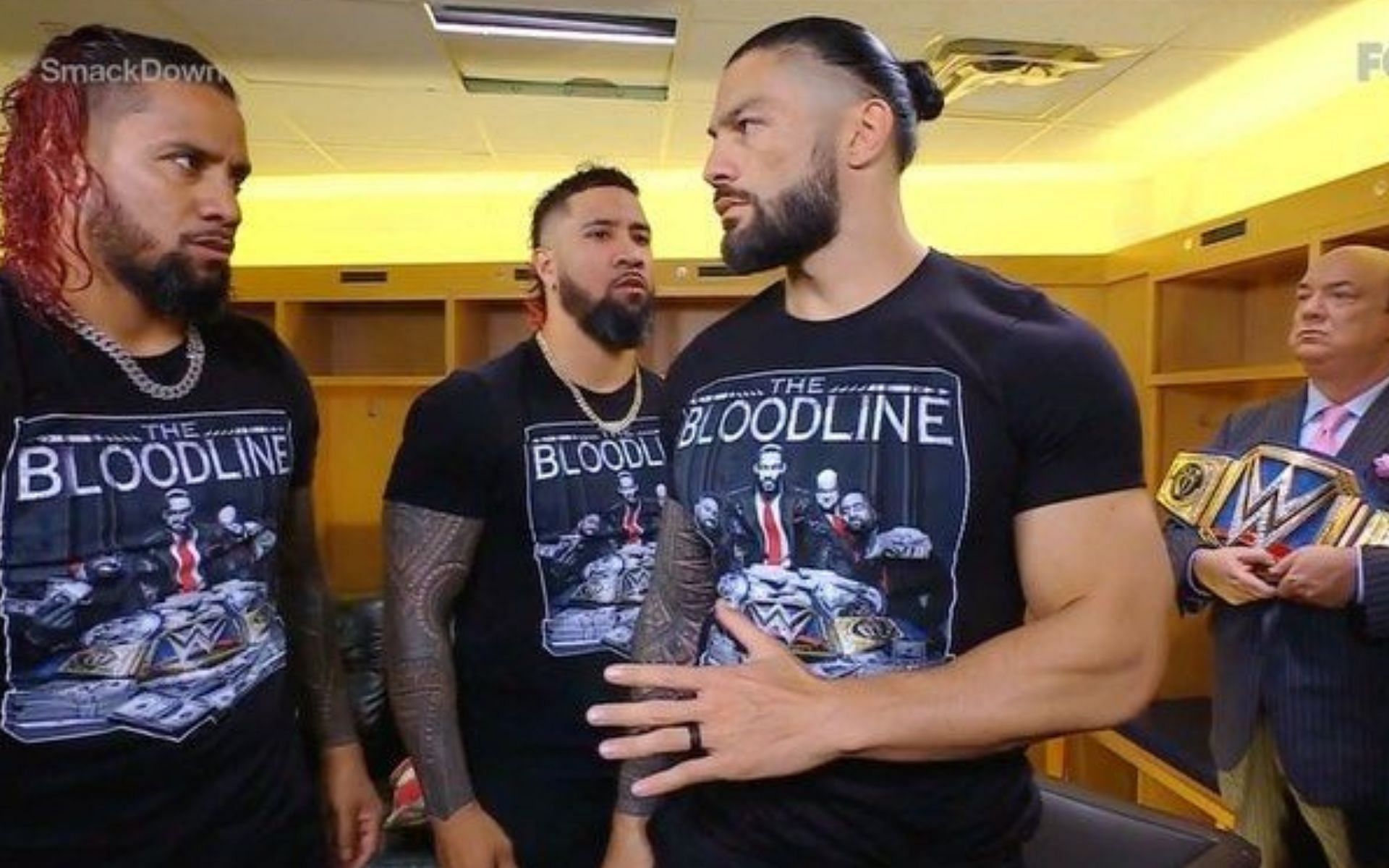 The Bloodline (Roman Reigns, The Usos, and Paul Heyman)