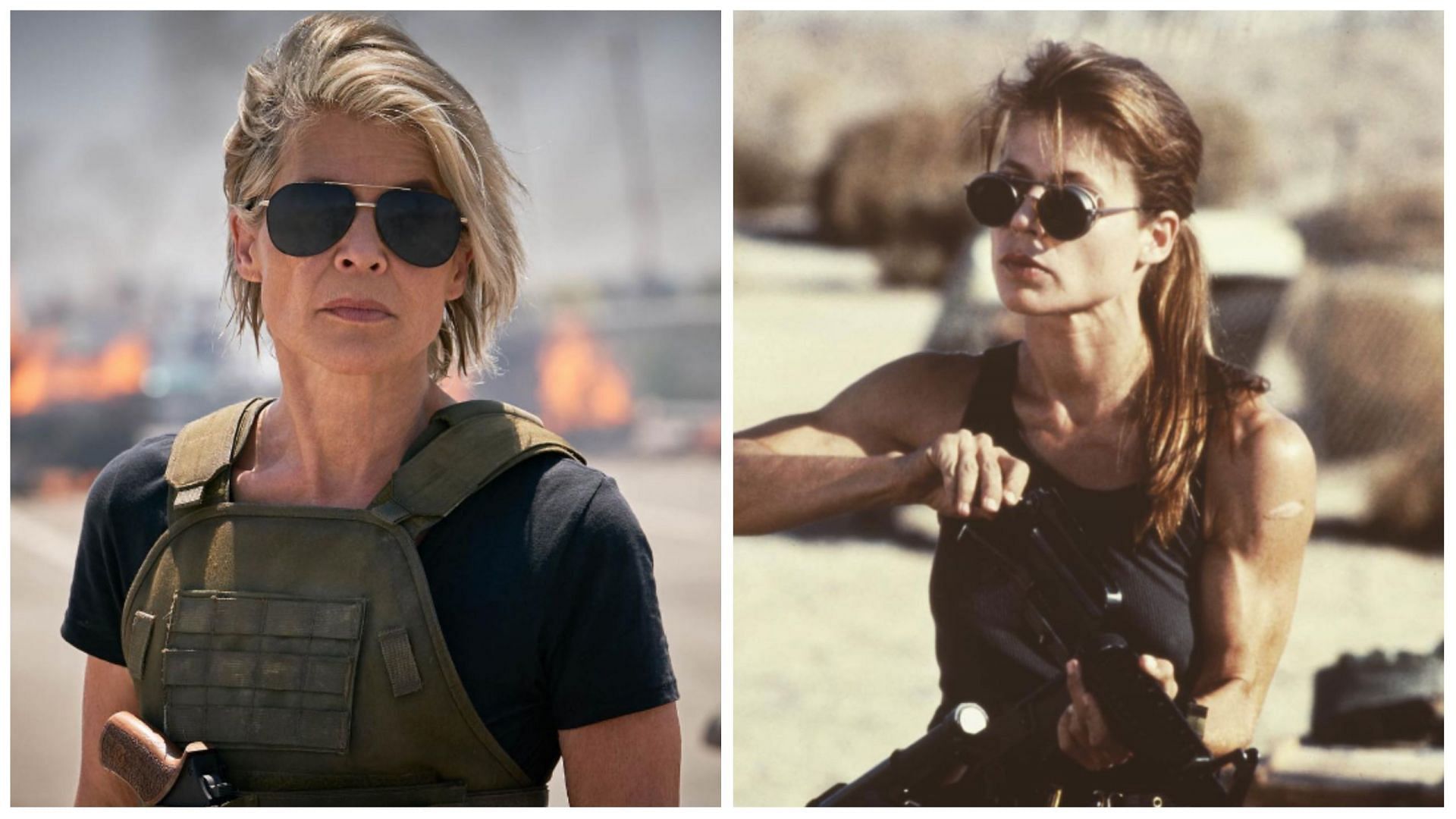 Linda Hamilton trained hard and ate no carbs for a year to prepare for her role. (Image via Instagram @terminator / @carmenzbrown )
