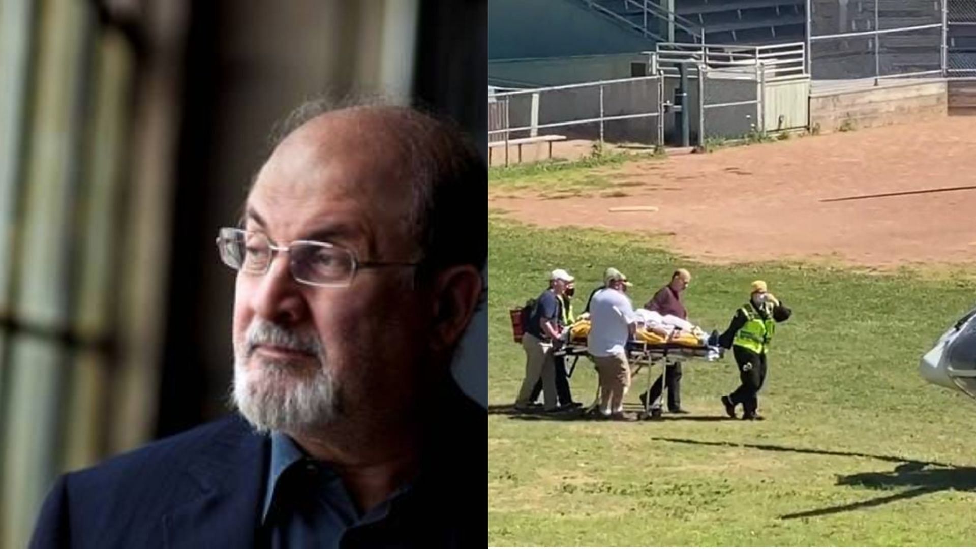 Celebrated writer Salman Rushdie was stabbed before he was scheduled to give a lecture in New York (Images via Twitter)