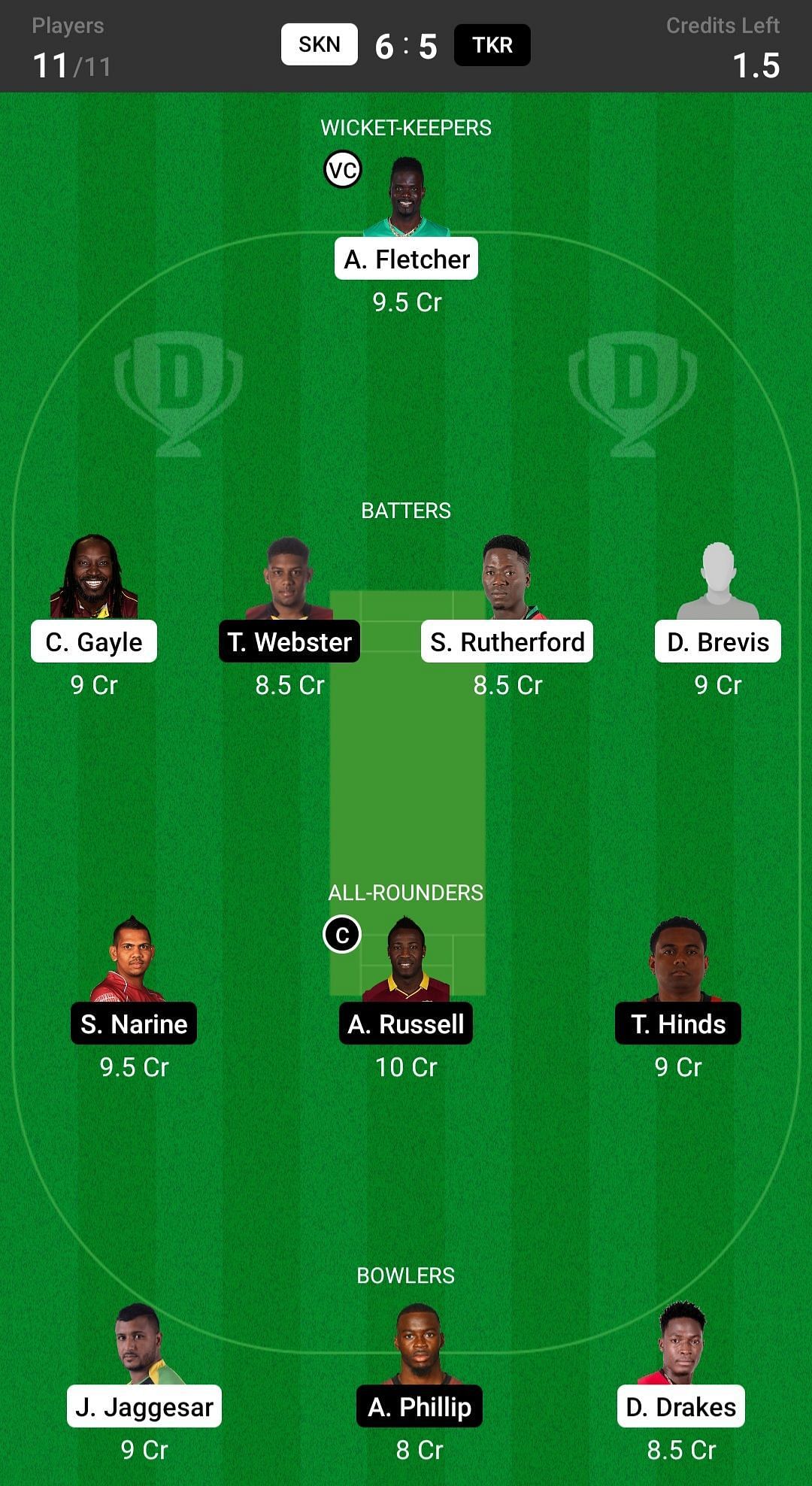 SKN vs TKR Grand League Fantasy suggestion #2