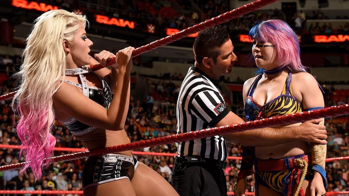 Alexa Bliss and Asuka during previous altercations on WWE RAW