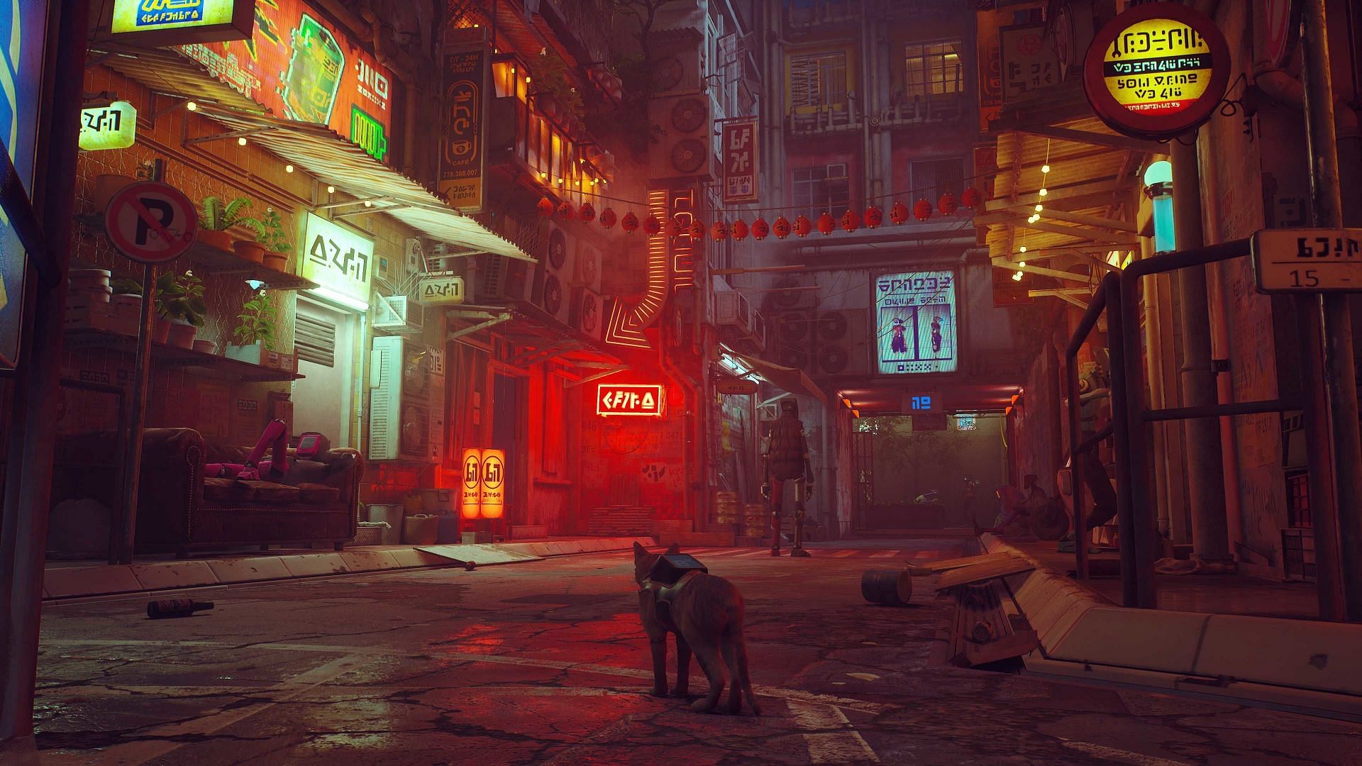 The cyberpunk world of Stray (Image by Sportskeeda)