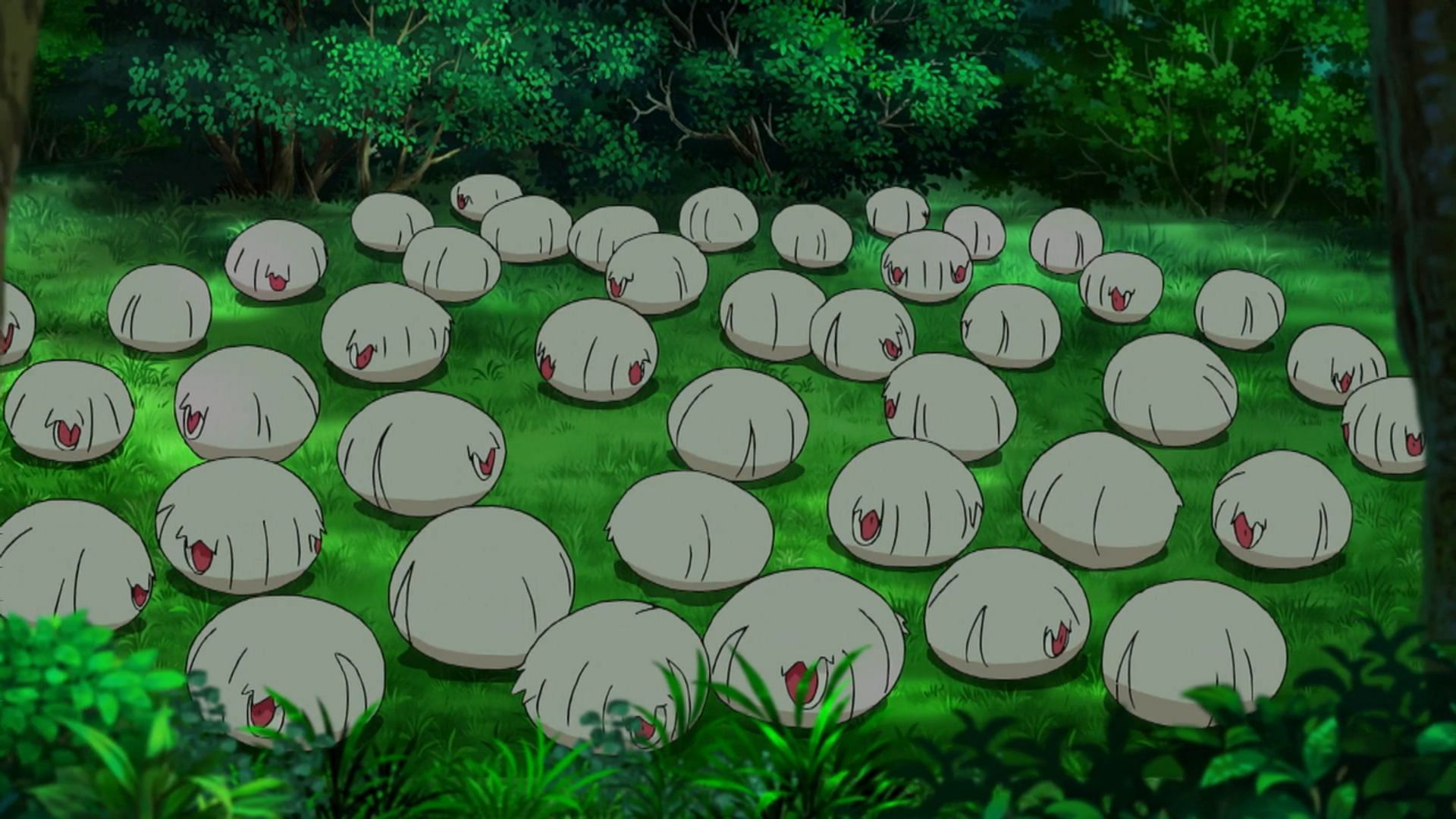 A cluster of Silcoon as they appear in the anime (Image via The Pokemon Company)