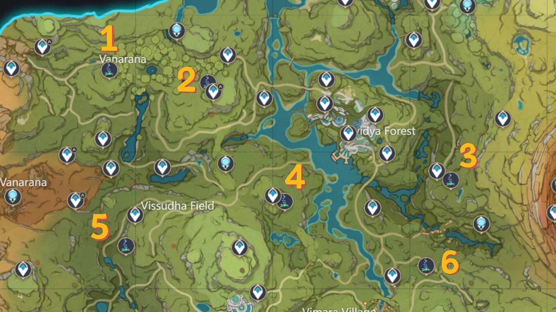 Location of nurseries on the north side of Sumeru rainforest (Image via Genshin Impact)