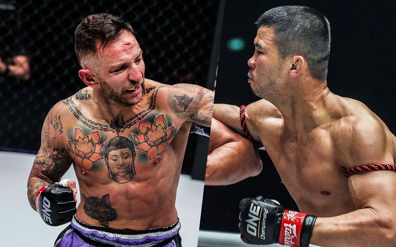 (left) Liam Harrison expects an all out-war with (right) defending Muay Thai world champion Nong-O [Credit: ONE Championship]