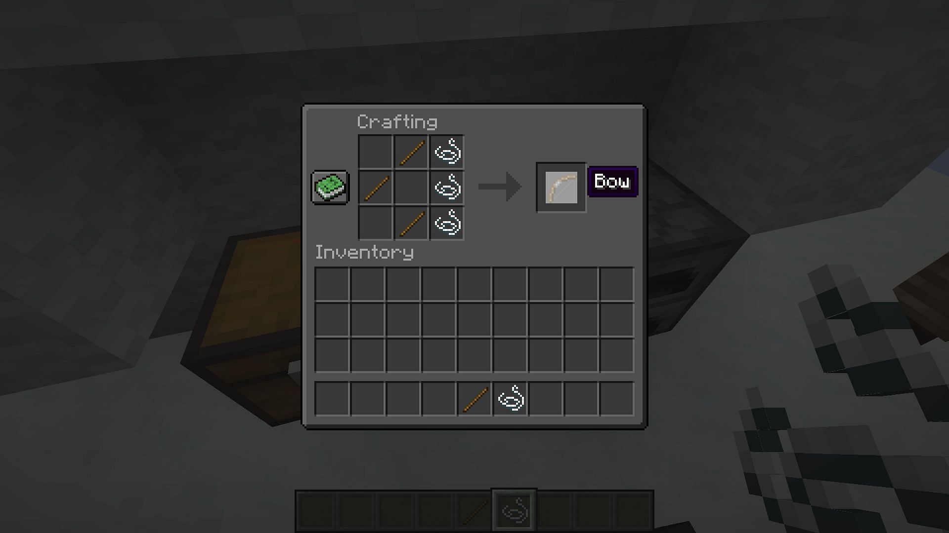 Simple crafting recipe for bows (Image via Minecraft)