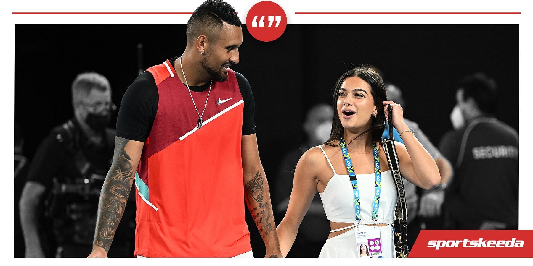 Nick Kyrgios (L) with his girlfriend Costeen Hatzi