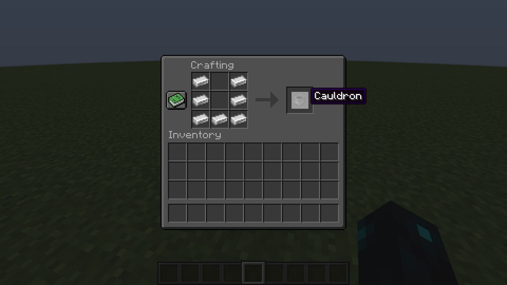 The cauldron crafting recipe (Image via Mojang)