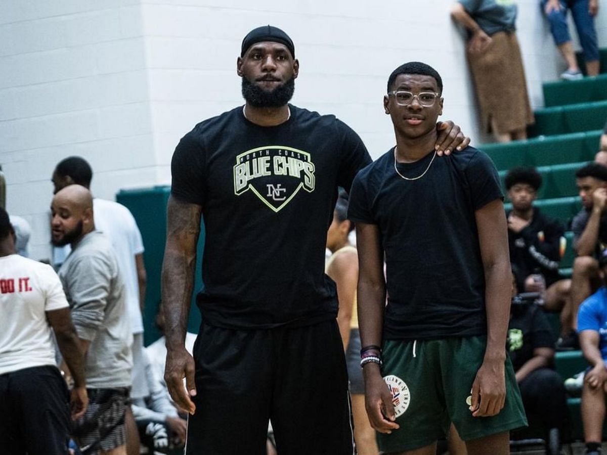 LeBron James and Bryce James at a game