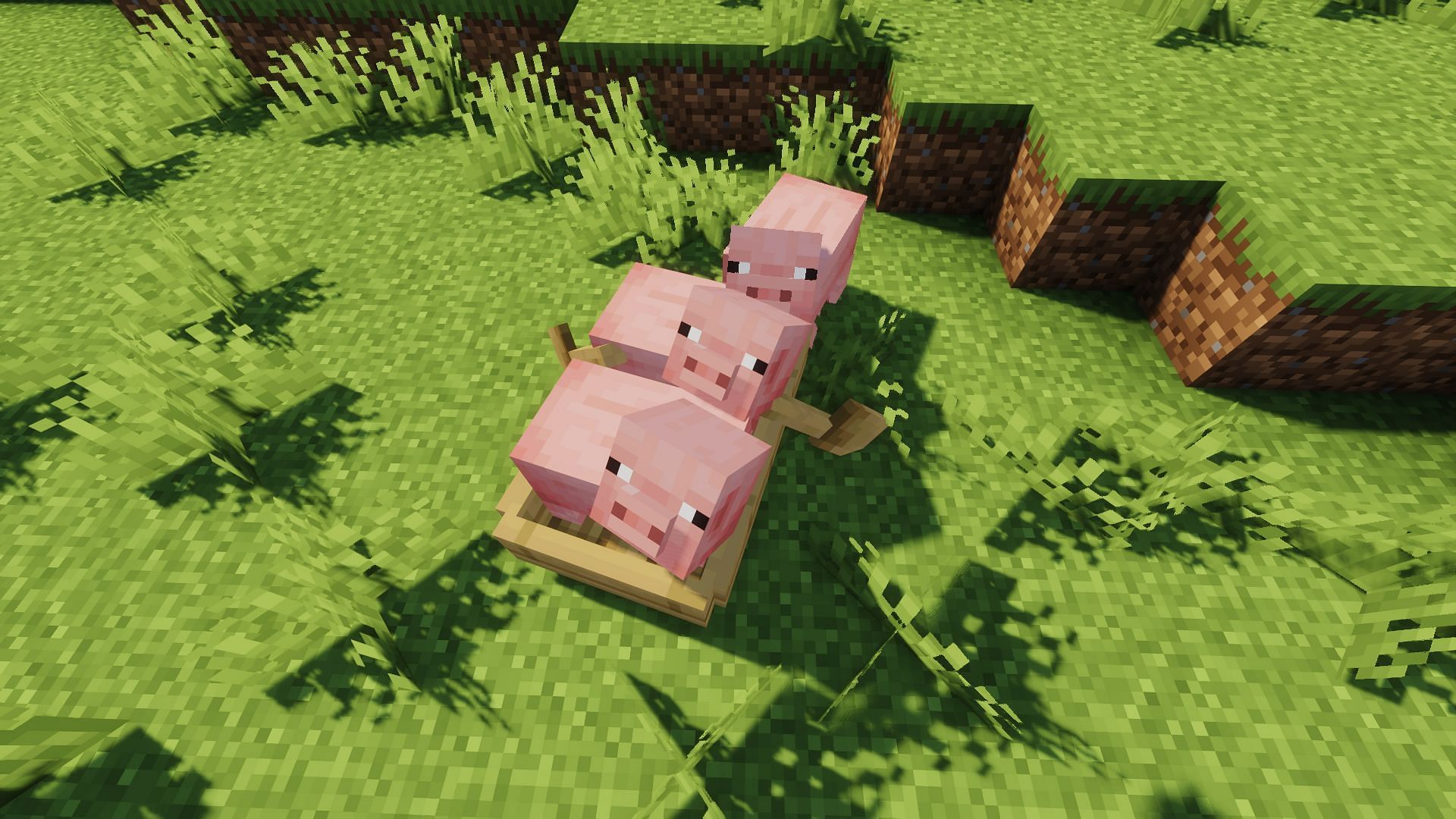 Two pigs trapped in a boat (Image via Minecraft)