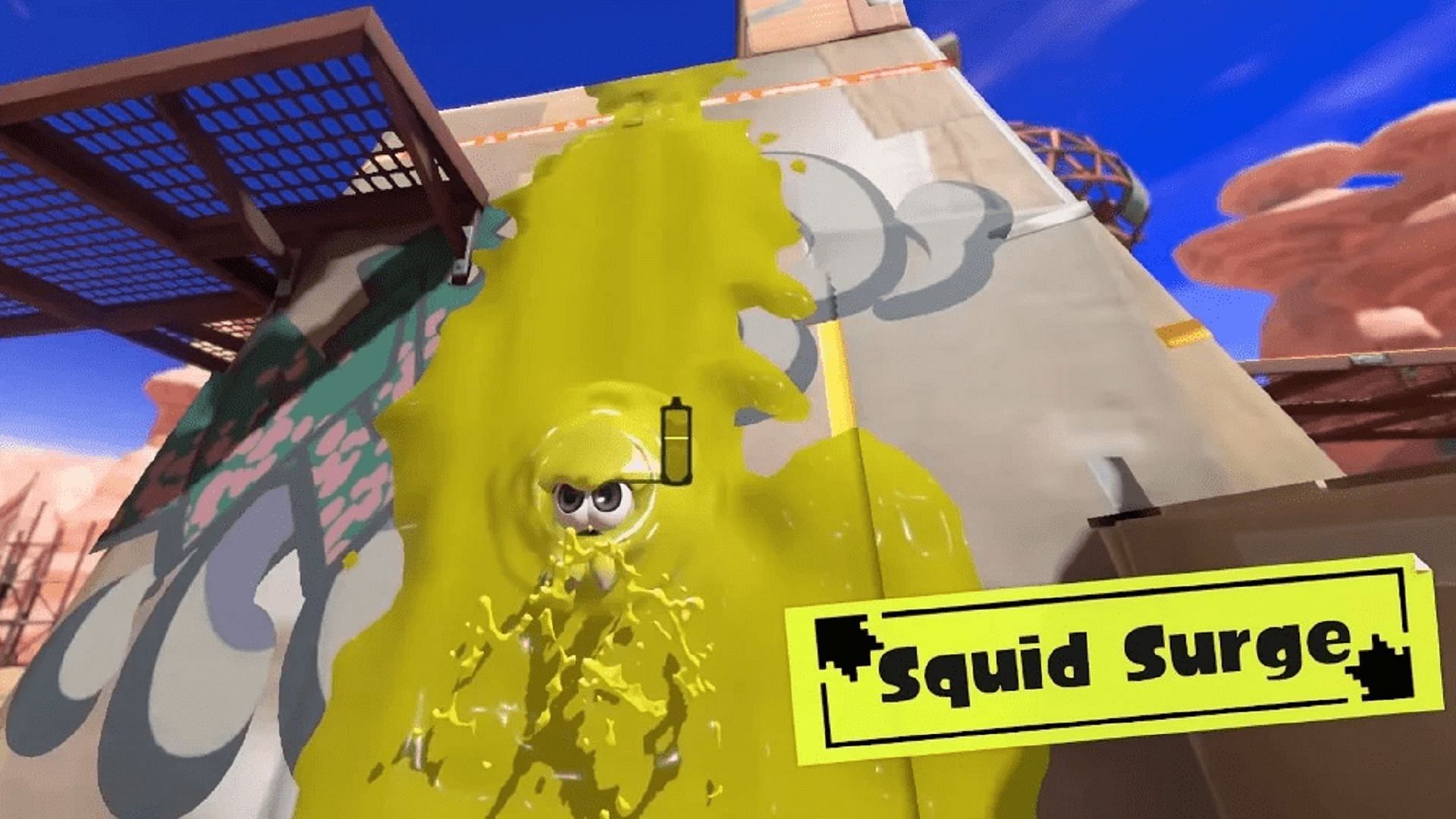 A player Squid Surges up a wall in Splatoon 3 (Image via Nintendo)